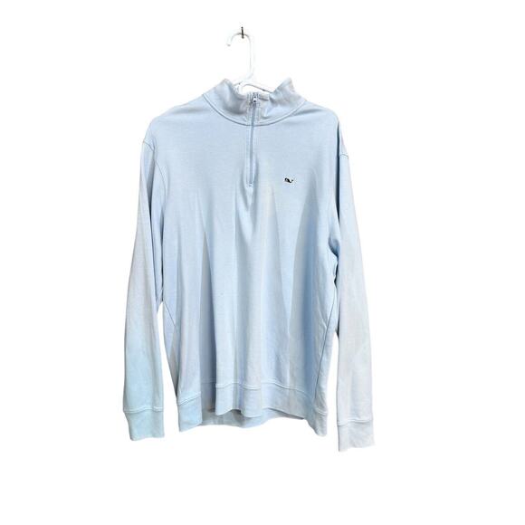 Vineyard Vines Light Blue 1/4 Zip Long Sleeve Cotton Pullover Sweater Men Large - Picture 1 of 8